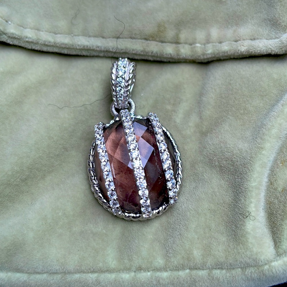Judith Ripka 925 Silver Smoky Topaz & Cubic Zirconia Shiny Pendant